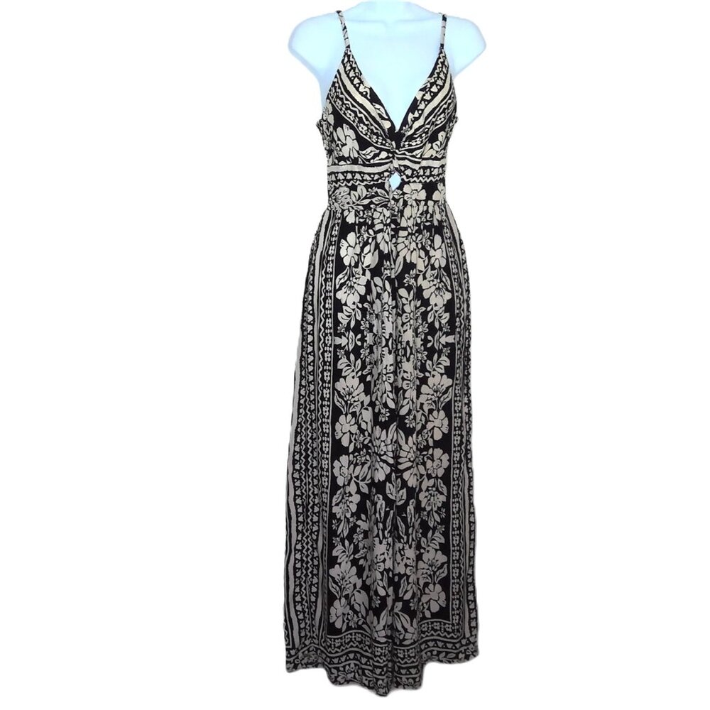 Angie Black and Cream Floral Maxi Jumpsuit